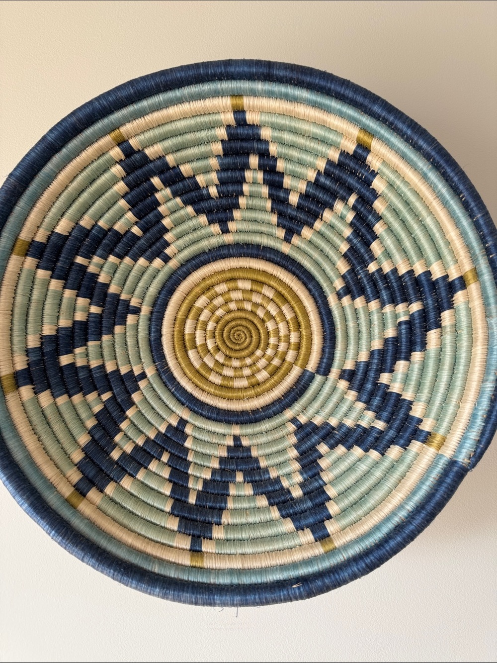 Coastal Starburst Woven Wall Basket - Blue, Cream & Green